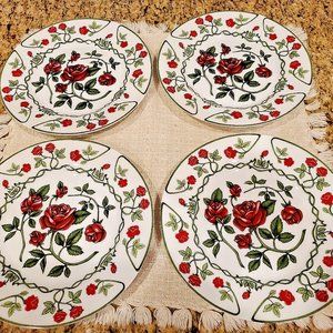 L@@K Beautiful Red Rose Salad Bread Dessert Plates ~ Home Expressions ~ Set of 4